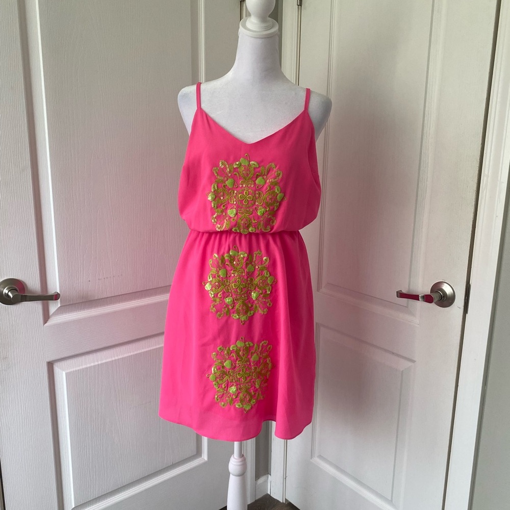 Lilly Pulitzer Bright Pink Mini Dress with Green Accents